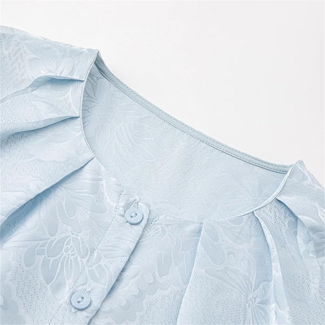 Camisa de manga larga con cuello redondo para mujer, 100% seda de morera, mariposa y flores