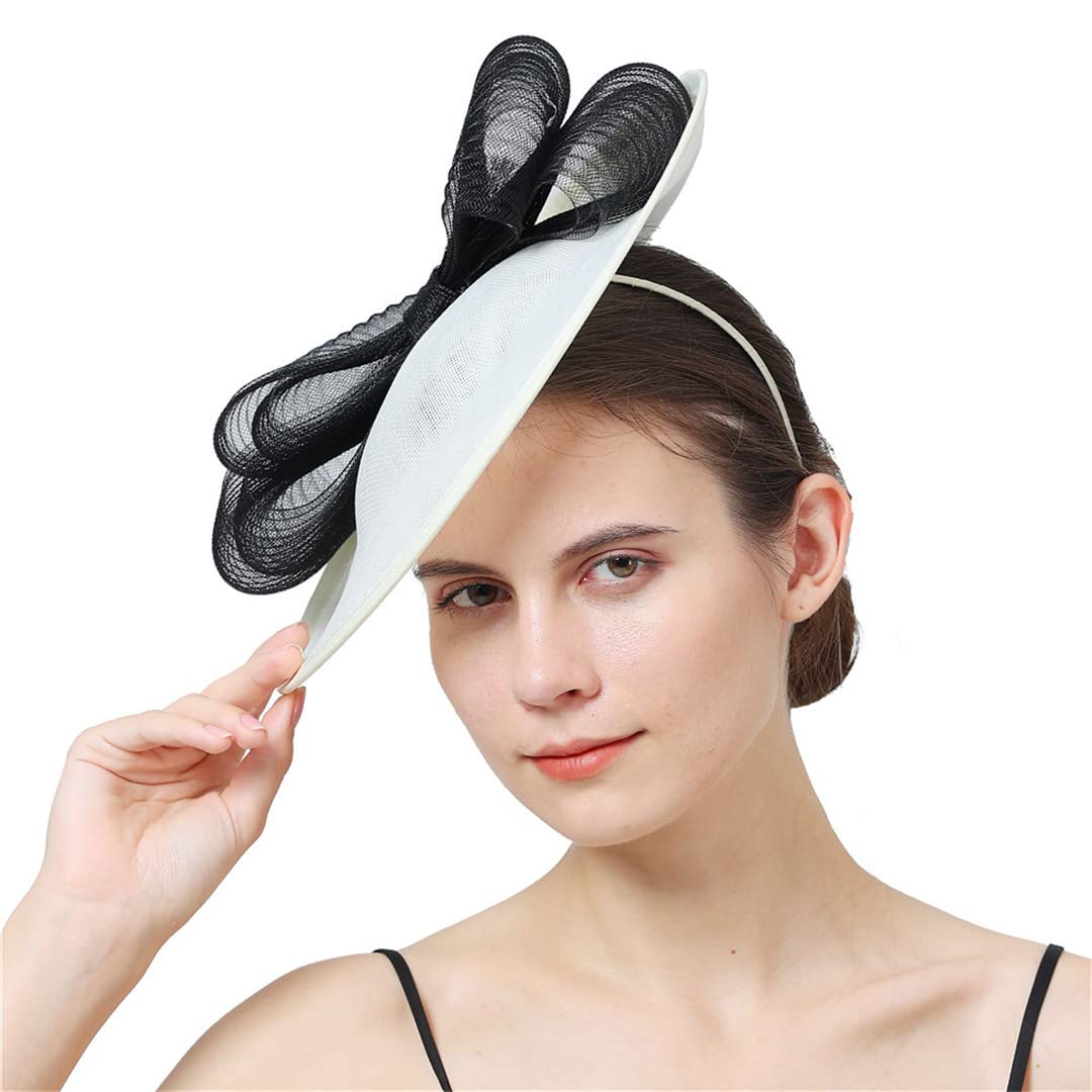 Lmtossey Cappello fascinator in lino accessori per capelli da donna fiocco fiore fascia