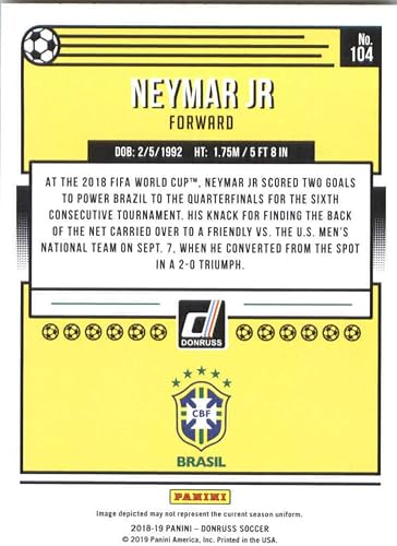Miniatura 2 de 2018-19 Donruss Soccer #104 Neymar Jr Brazil Official Panini 2018-2019 Futbol Trading Card