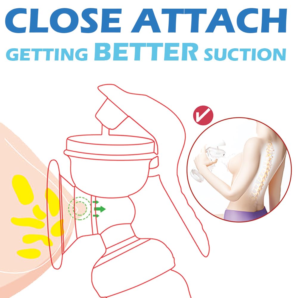 Elfzone Manual Breast Pump - Adjustable Suction Silicone Hand Pump Breastfeeding, Small Portable Manual Breast Milk Catcher Baby Feeding Pumps & Accessories, White, Mother’s Day Gifts