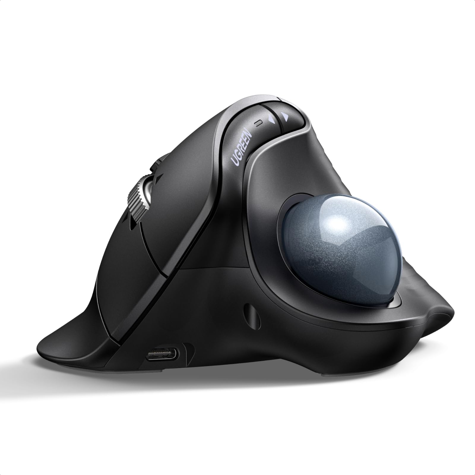 UGREEN Bezprzewodowa mysz z trackballem, ergonomiczna mysz Bluetooth z akumulatorem i sterowaniem palcami, ultraszybkim przewijaniem, 2,4 GHz i podwójnym Bluetooth