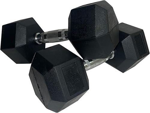 Miniatura 4 de Fitness First Par de mancuernas hexagonales de goma de 100 libras, negro (F1DB2 de 100 libras)