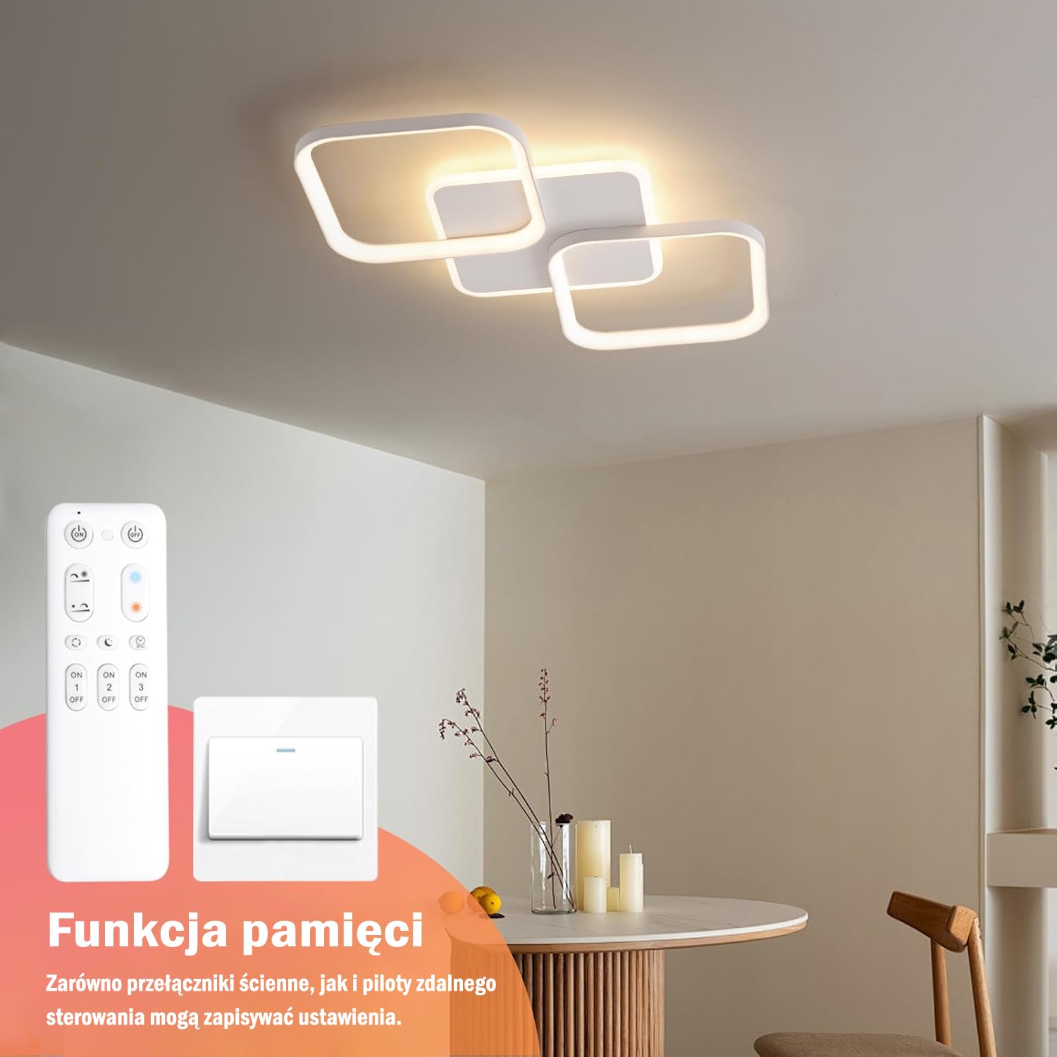 ANTENLICHT Plafon LED Techo Moderno 40W 4500LM, Lámpara de Techo Salon LED Regulable con Mando a Distancia 3000K-6500K, Luz de Techo para Salón Dormitorio, 50 * 50 * 5CM, Blanco