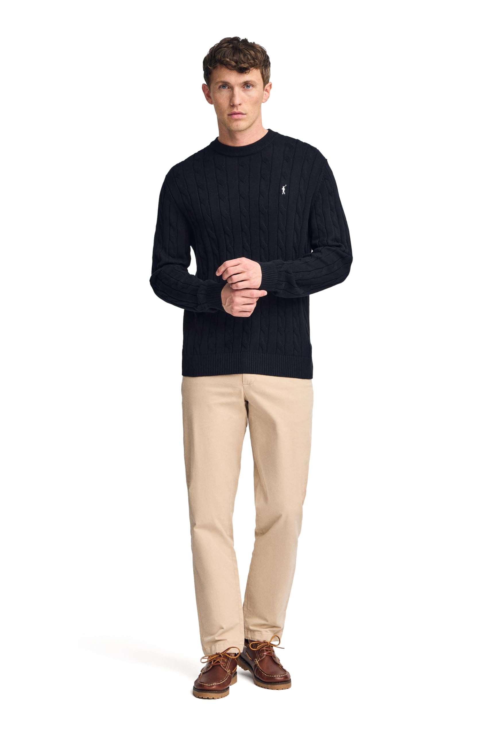 Polo Club Maglione a Treccia da Uomo con Logo e Scollo Tondo