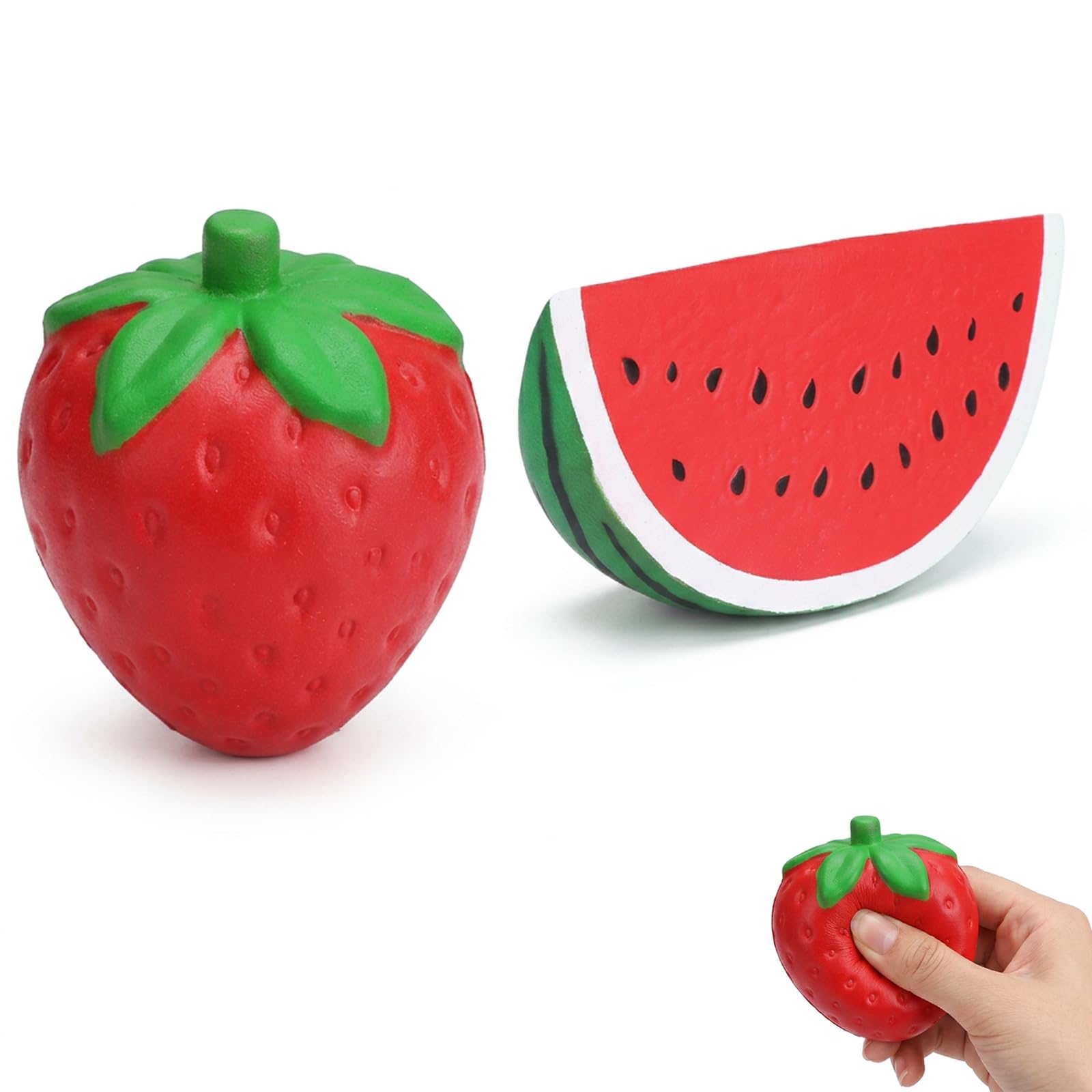 2Pcs Watermelon Squishy, Set for Sensory Play and Stress Relief, Pool Floating and Summer Party Decoration