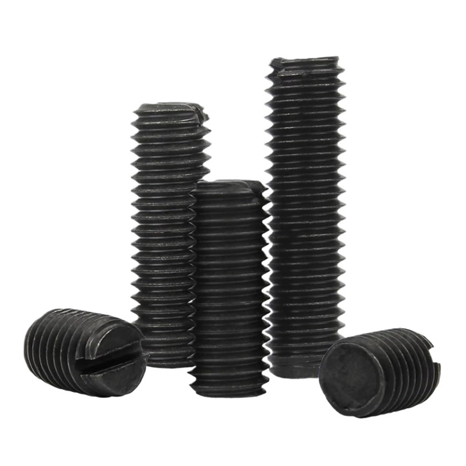 Tornillos de fijación de punta plana ranurada de acero al carbono negro, tornillo prisionero M2 M2.5 M3 M4 M5 M6 M8, perno prisionero ranurado métrico, grado 4,8 DIN916(M6x10mm(200pcs))