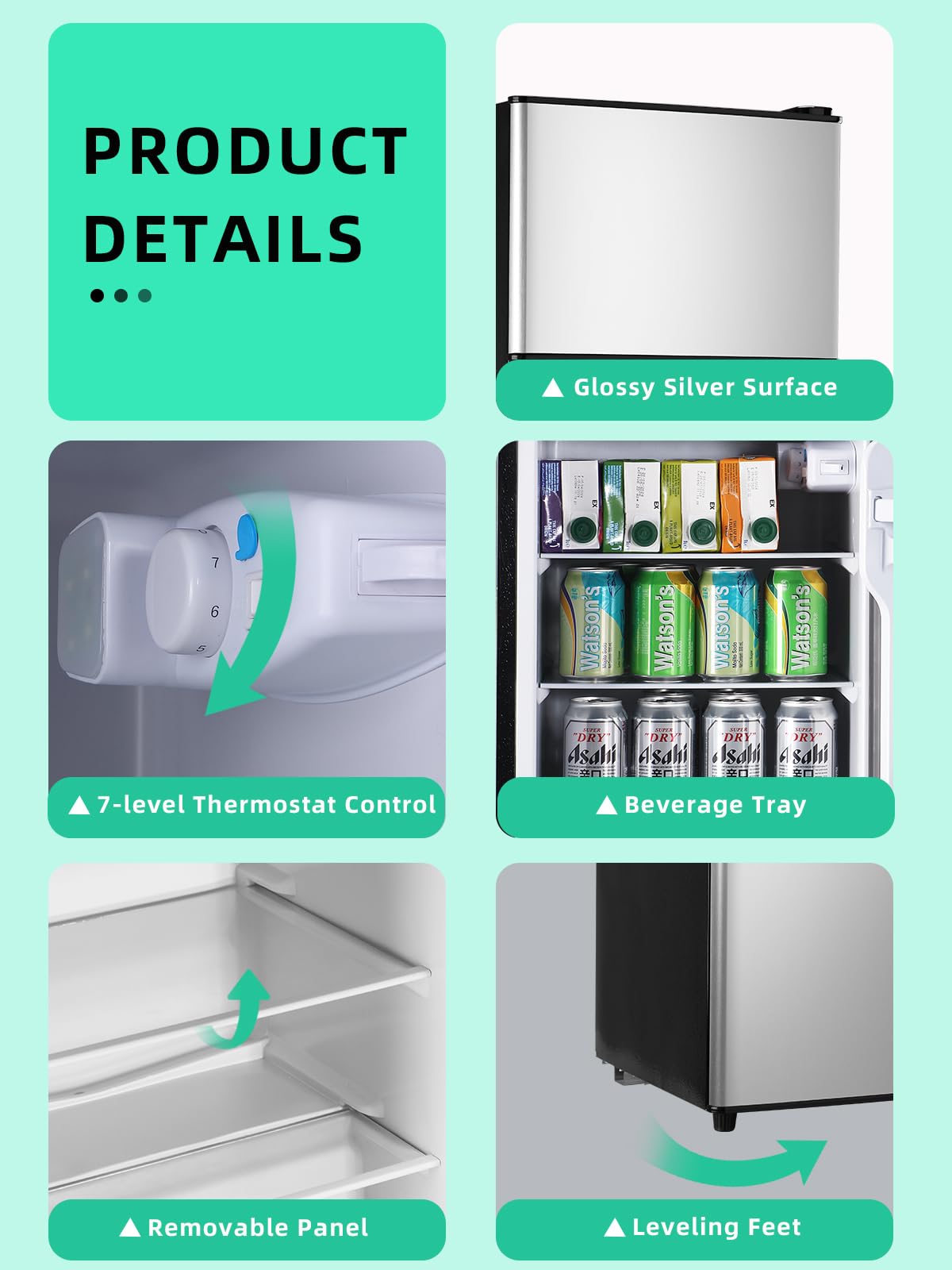 Krib Bling 3.8 Cu.Ft Refrigerator With Freezer, 2 Doors Fridge With Adjustable Thermostat Control, Refrigerator For Kitchen, Dorm, Apartment, Garage, Office, Silver on Fridge.com - View 5