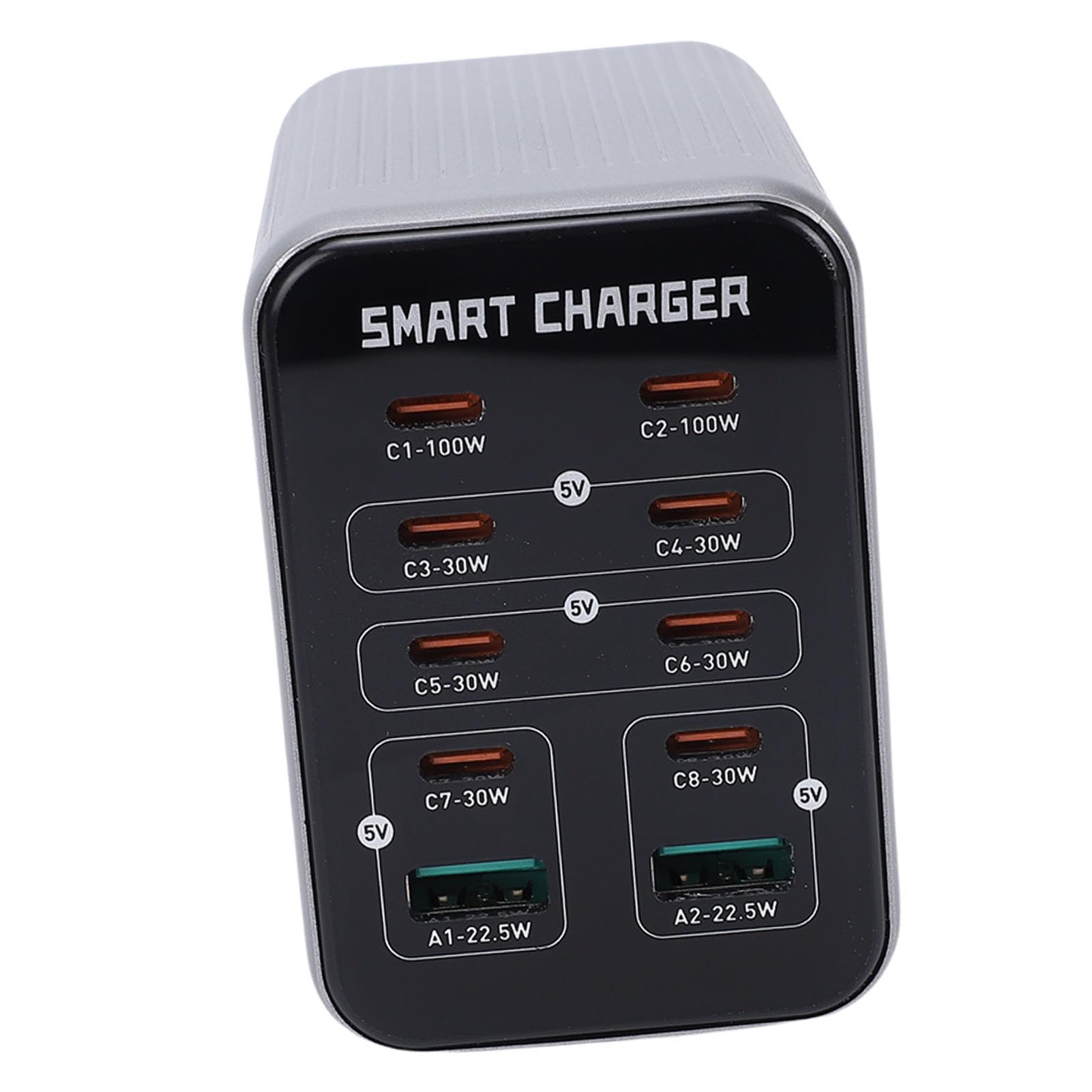 Blok ładowarki 200 W z 10 Portami GaN USB C, 2 Porty QC3.0, 8 PD Przenośny Podróżny Adapter do ładowania z Wbudowanym Wentylatorem, Idealny do Wielu urządzeń (wtyczka UE)