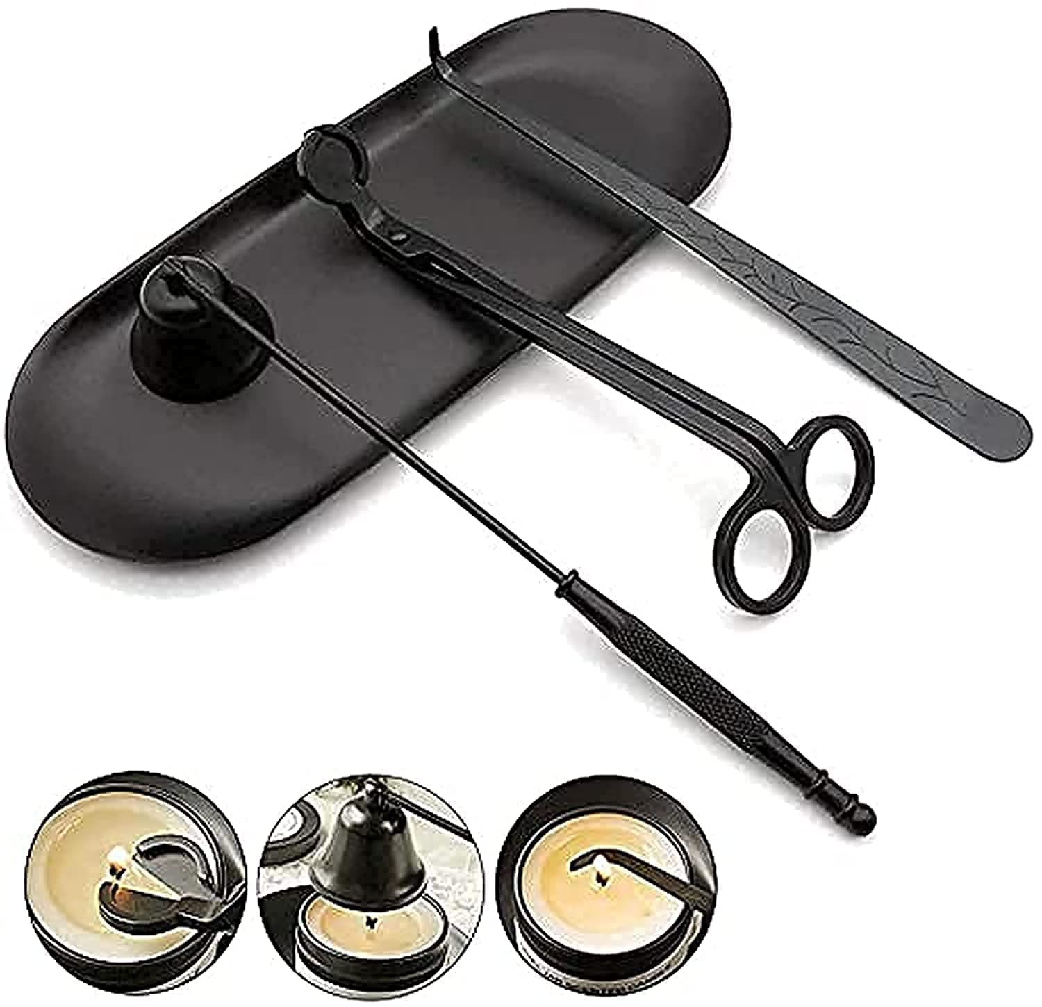 KASTWAVE Candle Snuffer, Candle Wick Trimmer Wick Dipper with Tray 4 in 1 Candle Accessory Set Candle Care Kit Gift for Candle Lovers