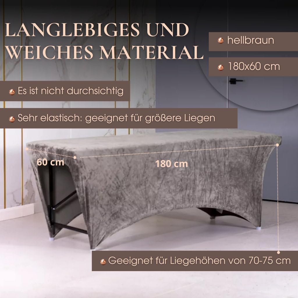 Funda para camilla estética, cosmética 180x60 cm, recorte para las rodillas, con una banda elástica - Marrón Claro