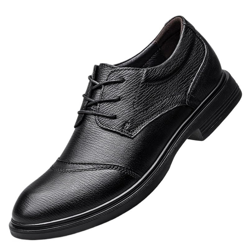 Men's Leather Lace-Up Oxford Shoes Mens Fashion Pointed Toe Casual Dress Shoes Non-Slip Softsole Walking Derby Shoes