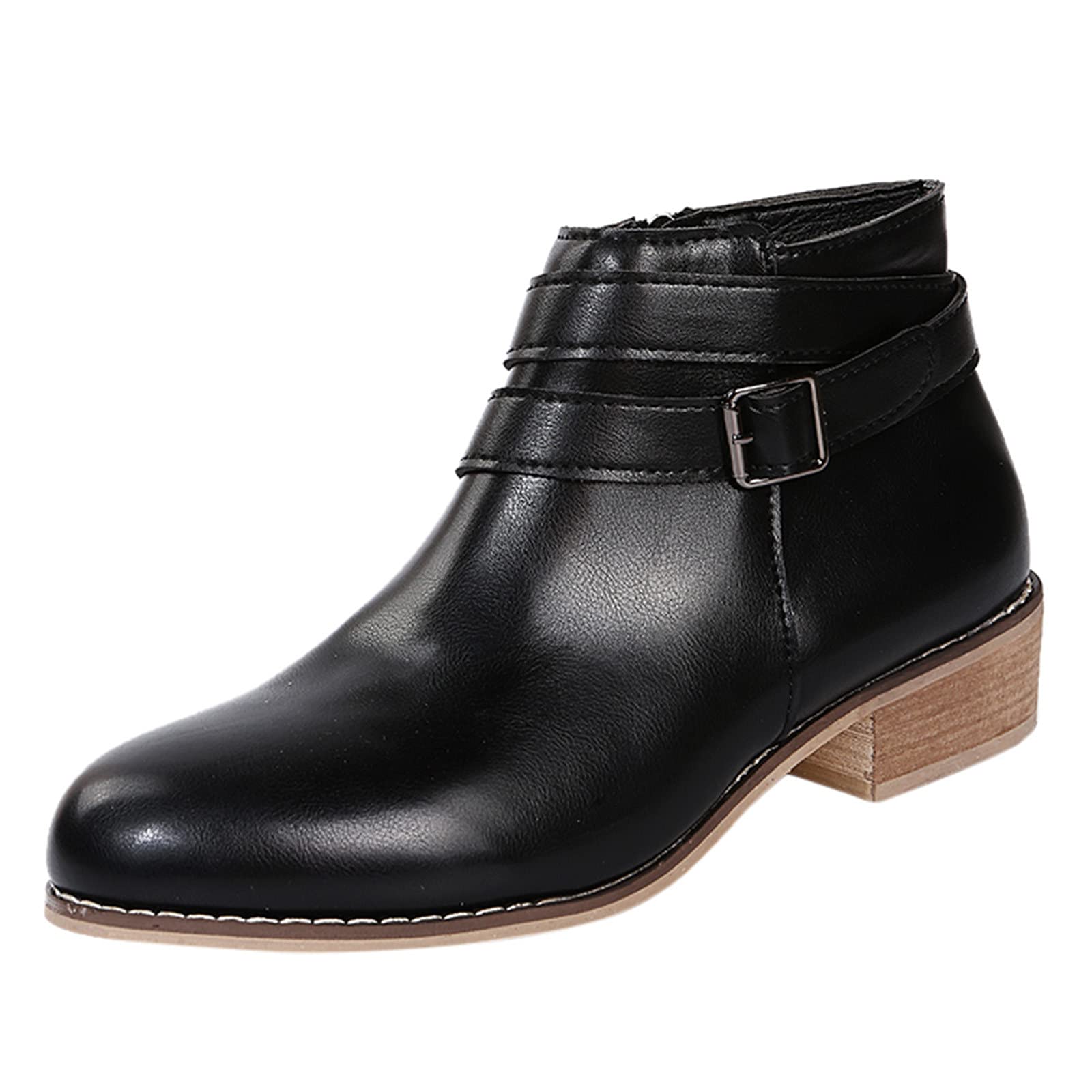Stivaletti Lacci Pelle Tacchi Rotondi con Punta Corta Scarpe con Cerniera Stivaletti Stivali da Donna Antiscivolo in Tinta Unita Scarpe Pelliccia