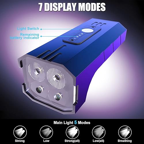 Miniatura 4 de Luz de bicicleta recargable, luz impermeable para bicicleta, luz de bicicleta de montaña, duración de la batería de hasta 12 horas, adecuada para