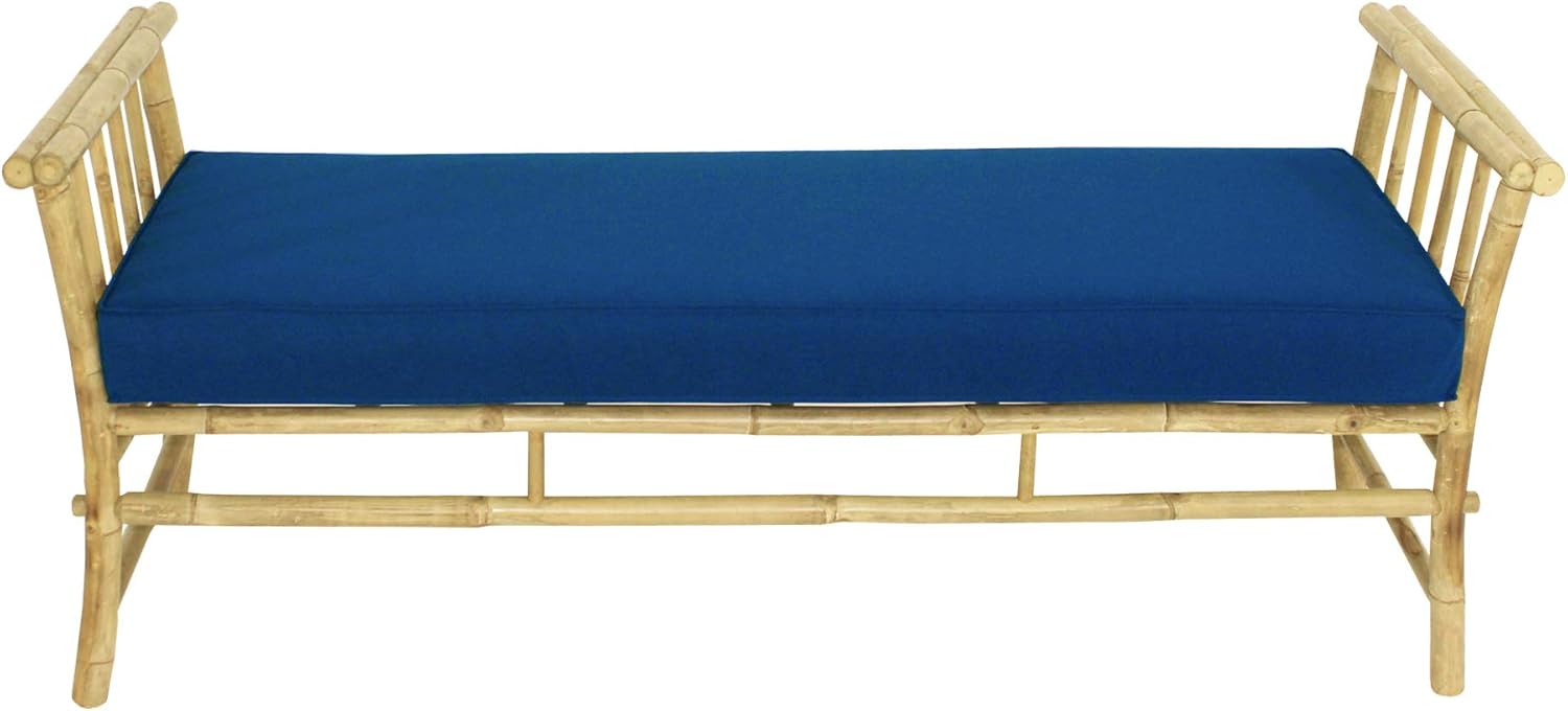 Statra Bamboo Bench Sofa Ottoman Seat, Natural With Navy Cushions