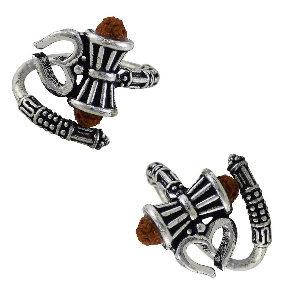 Utkarsh (Set Of 2 Mens and Womens Adjustable Stylish Trending Rudraksha Oxidized Mahakal Shiva Trishul Damroo Designer Bahubali Cuff Finger Ring (Free Size) (Silver) (B08W8KMD2Z) Amazon Price History, Amazon Price Tracker