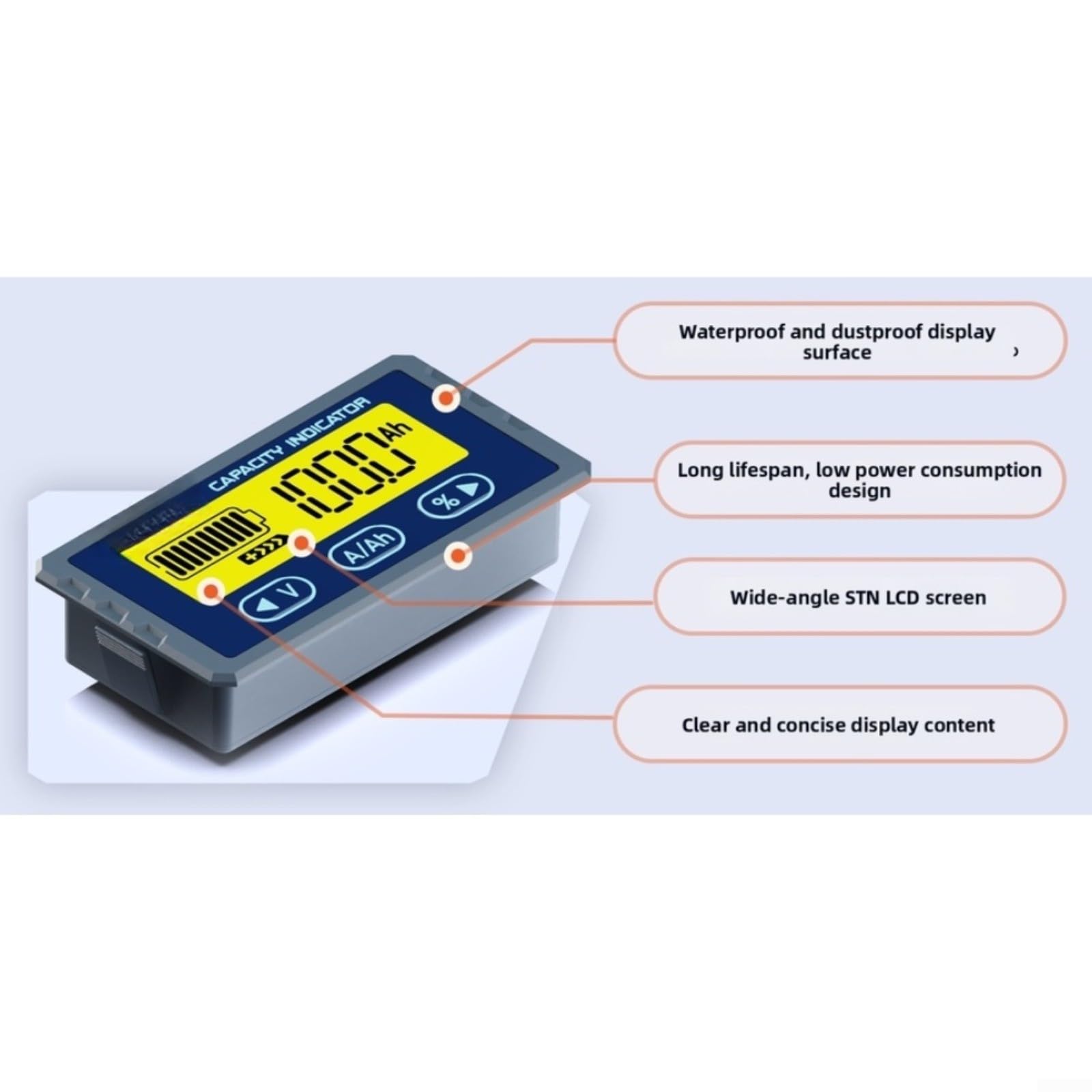 Voltímetro de litio Coulomb Contador 8-120V 0-150A Precisión ± 1,0% Tiempo Real Monitor para Vehículos Eléctricos Resistente al Agua Aluminio