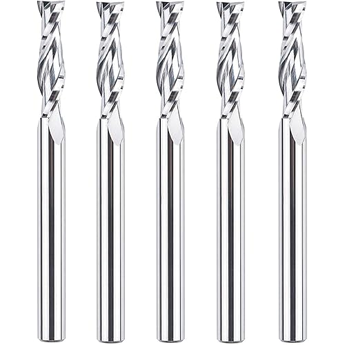 SpeTool 5PCS Spiral Upcut Router Bits Set 1/4 inch Shank with 1" Cuttting Length, Solid Carbide CNC Wood Router Bits