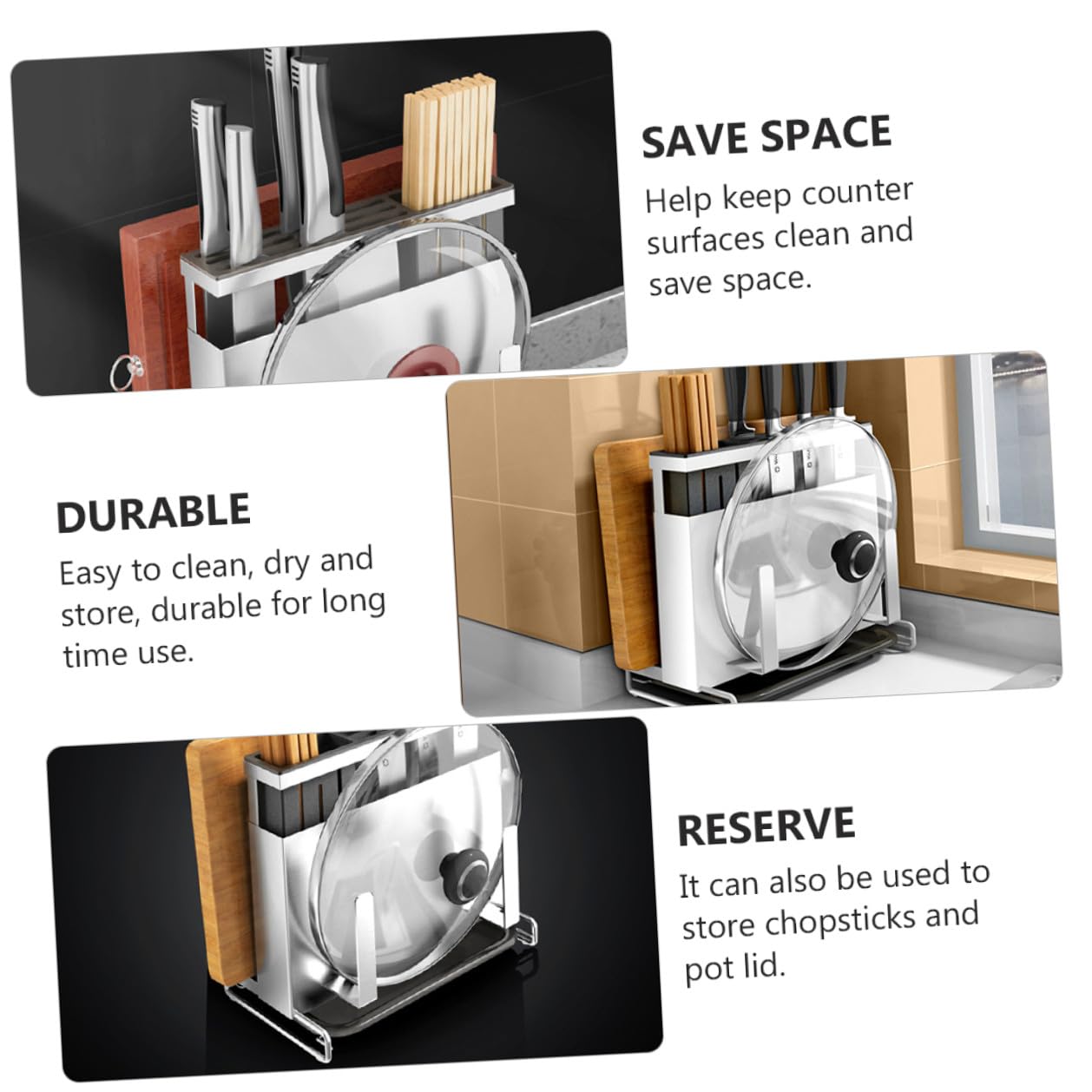 ULTECHNOVO Support de Rangement Multifonction pour Couteaux et Baguettes Porte-ustensiles de Cuisine pour Organiser Plan de Travail et Économiser de Espace