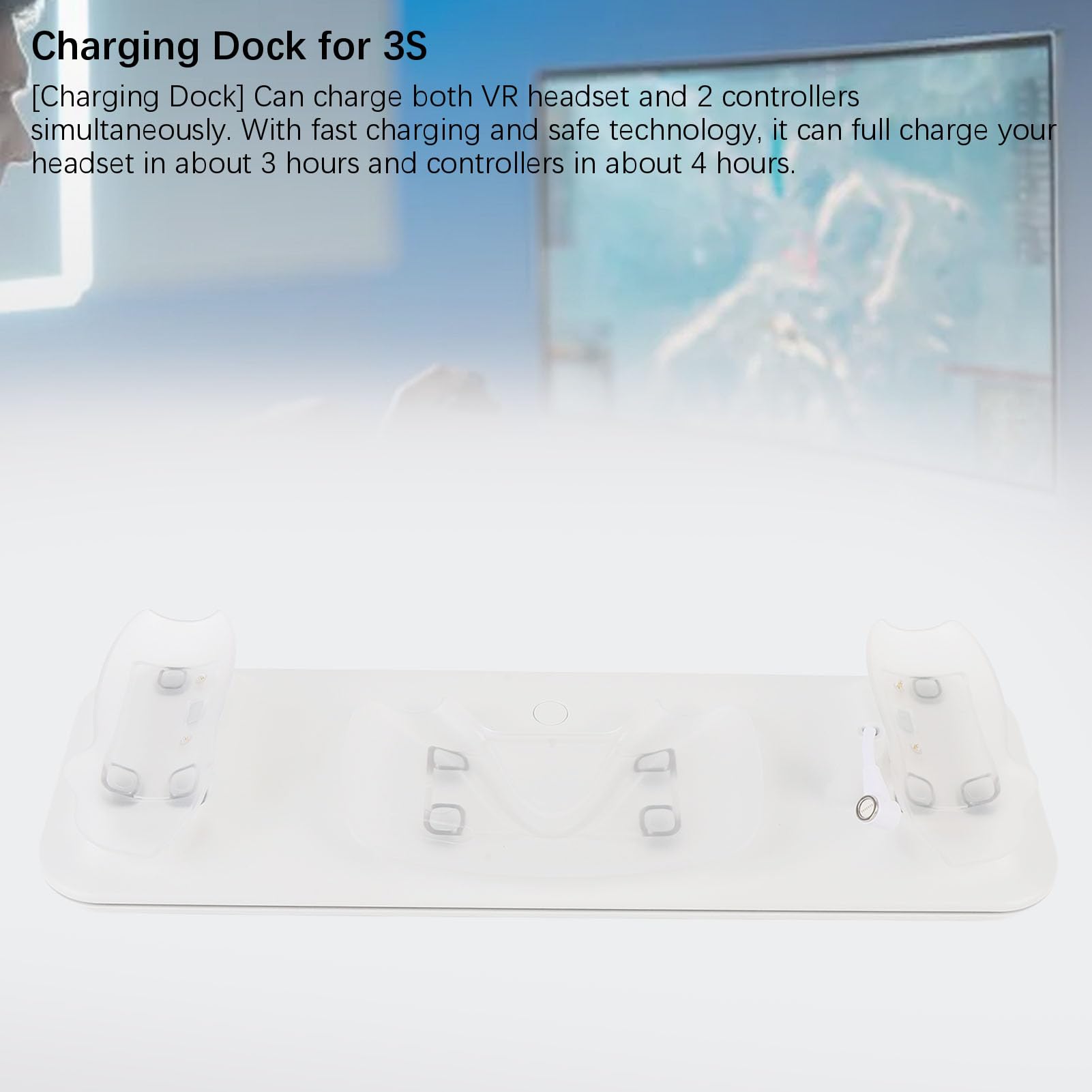 Cuifati Stazione di Ricarica VR per Visore 3S e Controller con Impugnatura, Supporto di Ricarica Magnetico con Luce RGB, Dock di Rapida per Visore e Controller VR