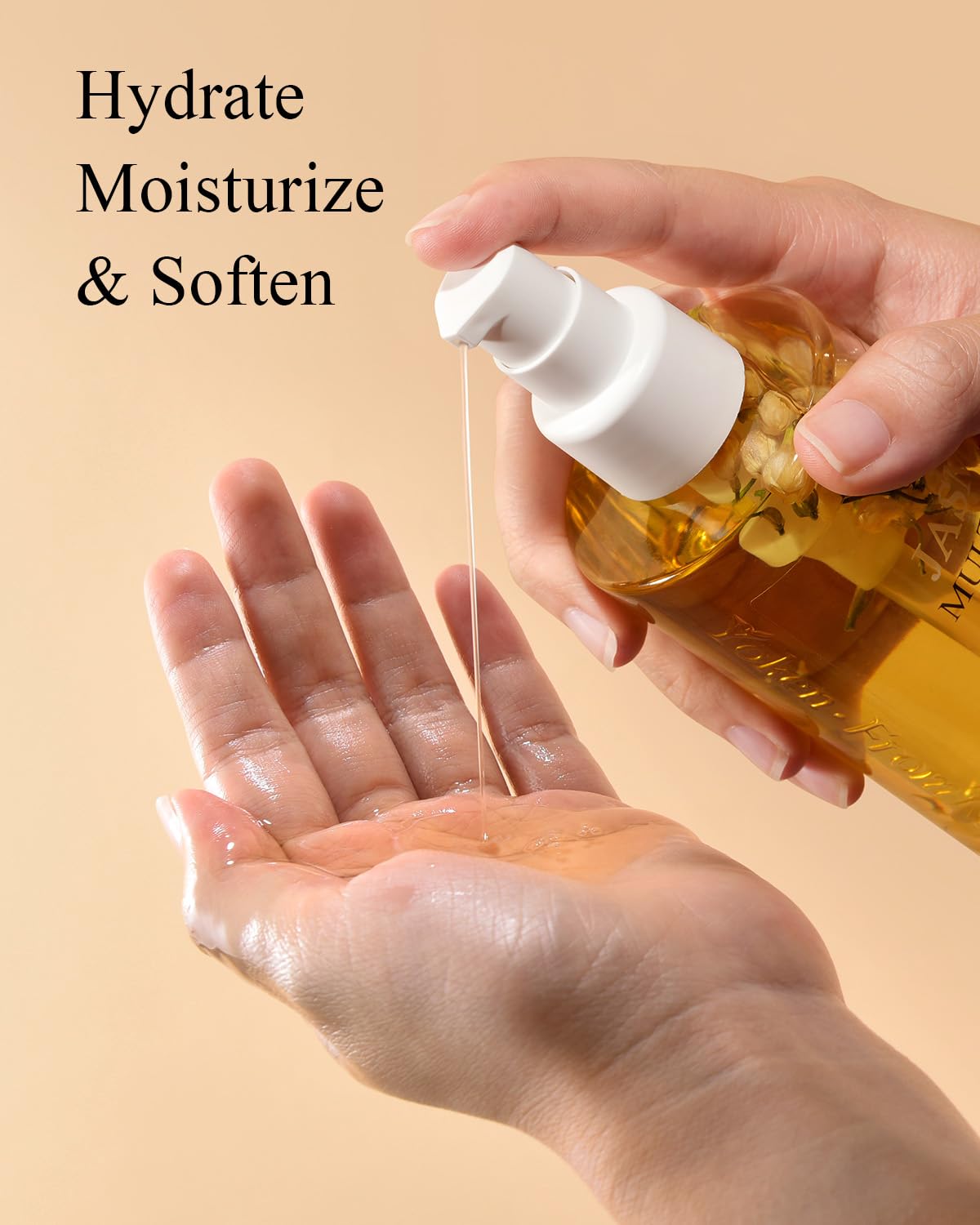 Olio corpo biologico multiuso per pelle, viso, capelli e unghie, con petali di gelsomino raccolti a mano, olio essenziale di gelsomino e vitamina E e olio di mandorle, nutriente e idratante, per