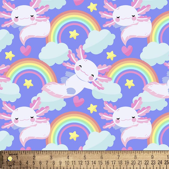 Axolotl Rainbows Digital Cotton Print Fabric by The Yard