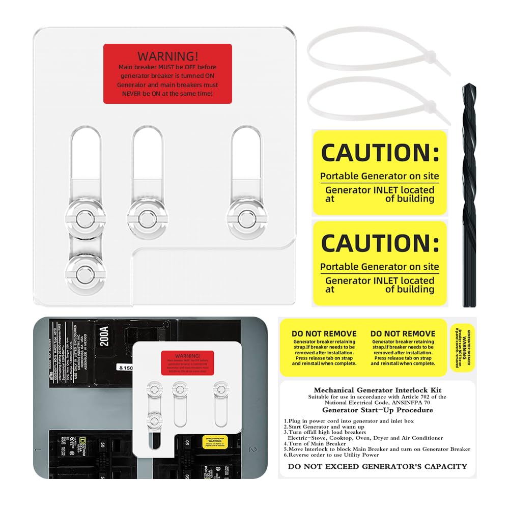Generator Interlock Kit, Malictele Compatible with Square D QO or Homeline 150 or 200 Amp Panels 1 3/8-inch Spacing Between Main and Generator Breakers Professional New Version Interlock Kit
