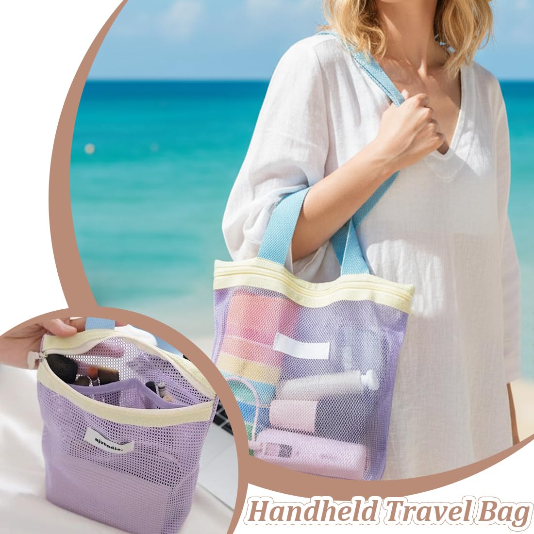 Bolsa de Ducha de Malla, Bolsa de Playa Portátil de Gran Capacidad, Organizador de Baño, Neceser Playa Transparente, Bola Bañador Mojado, Con Asa, Para Viajes, Gimnasio, Natación, Plaa