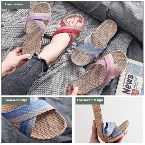 Lined Tatami Slippers for Women Organic Handmade Straw Woven Japanese House Slippers Slip on Summer Slides Open Toes Cross Band Flats Breathable Lightweight Comfort Wear Shoes Home Indoor Bedroom2