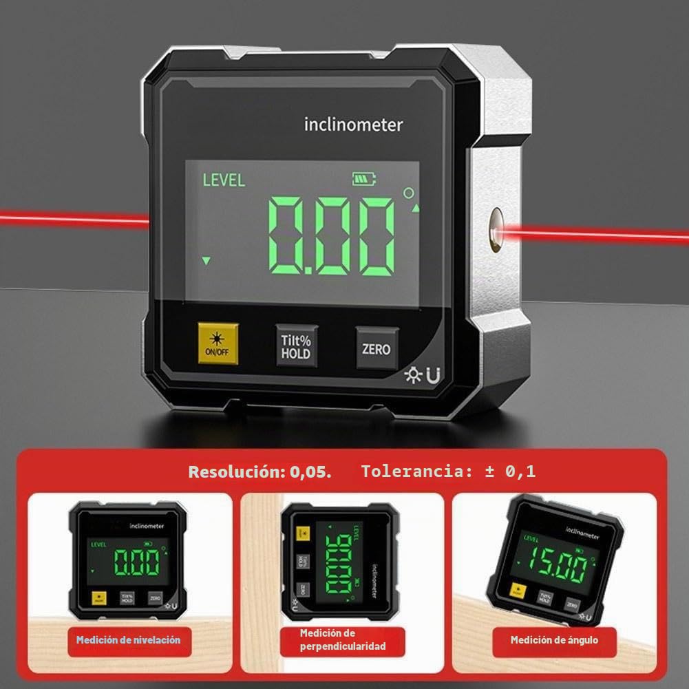 Medidor de ángulo digital magnético de 4 lados, herramienta transportadora de buscador de ángulos digital, herramienta de medición de alta precisión de 4 x 90° con pantalla grande, inclinómetro de
