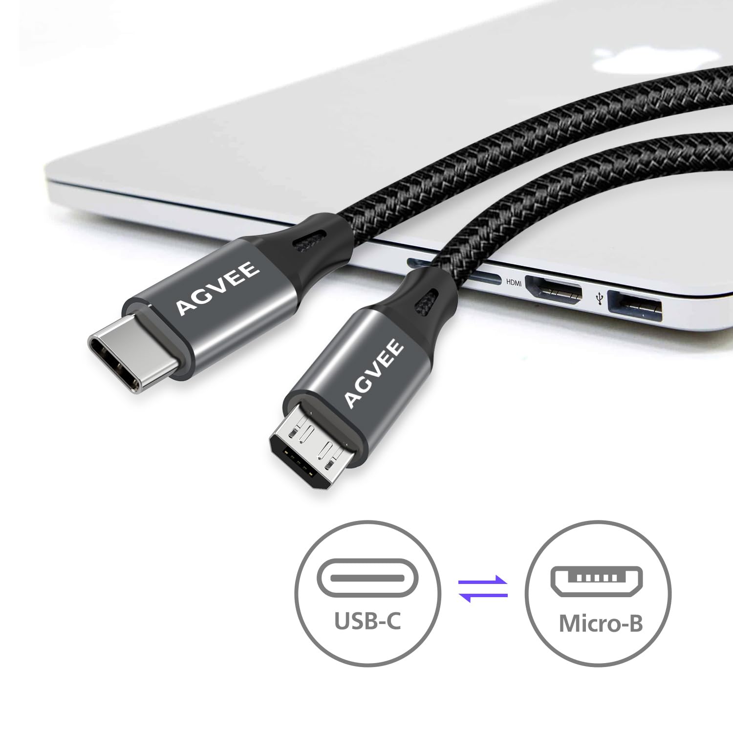 AGVEE Paquete de 2 cables USB-C OTG a micro USB de 6 pies, cable trenzado de sincronización de datos, adaptador de cable de carga para Samsung Galaxy S7, S6, J7, J3, LG, PS4, Kindle, PS4, Xbox | Adaptador de cable de transferencia de datos OTG tipo C para