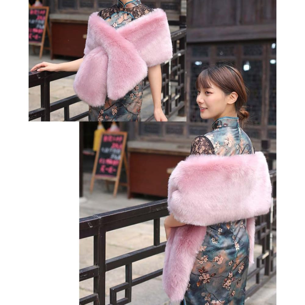 Sciarpa in pelliccia sintetica morbida e calda stole per la sposa, per la sera, per l'inverno, lunga, Shawl Shrug Faux Fur Scarf Wrap, per sposa, matrimonio, festival, Natale, nero, 160 cm