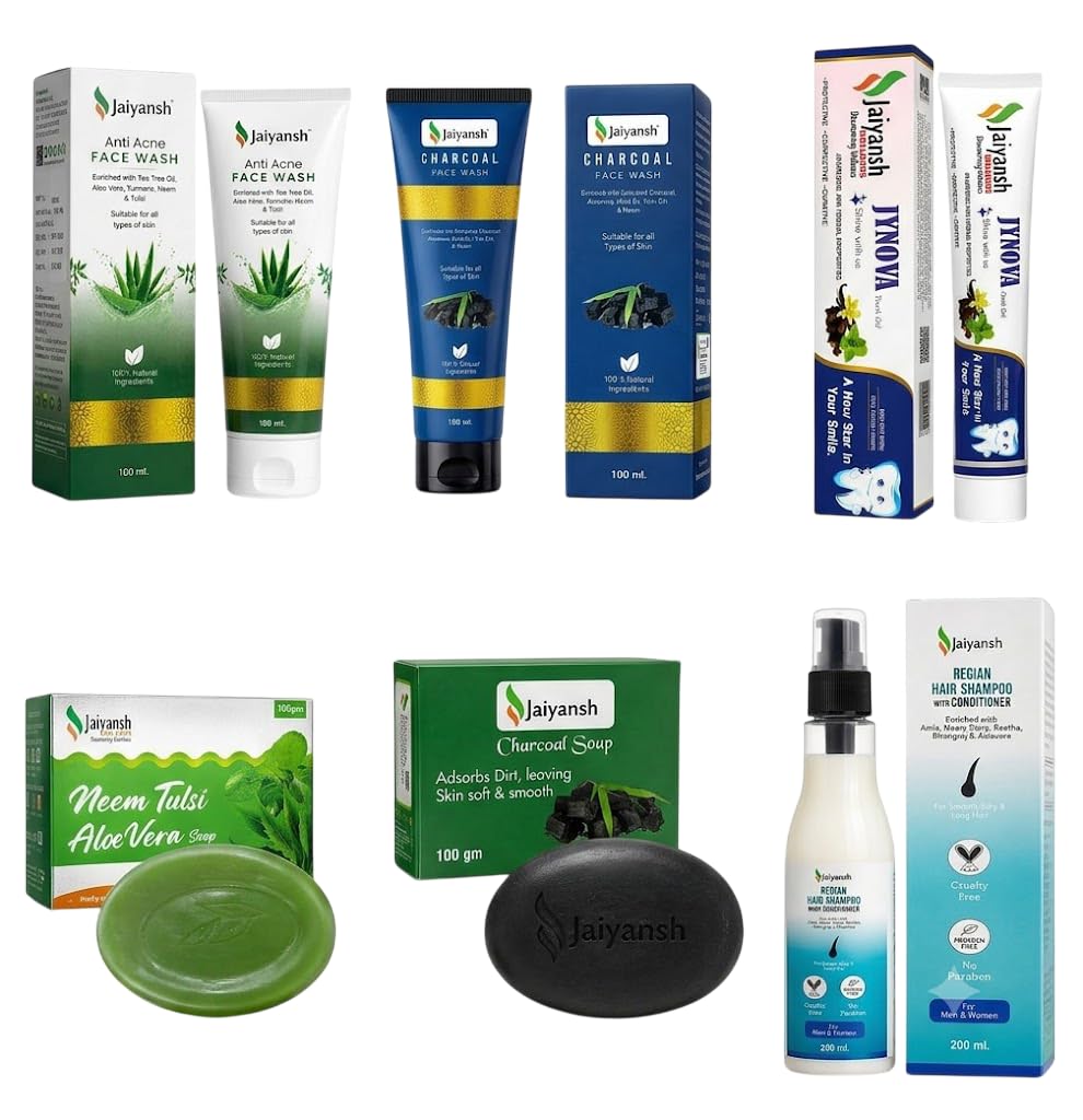 Complete Personal Care Gift Set | Shampoo, Charcoal Face Wash, Anti Acne Face Wash, Herbal Toothpaste, Charcoal Soap & Neem Tulsi Aloe Vera Soap - Combp pack of 6-image-1