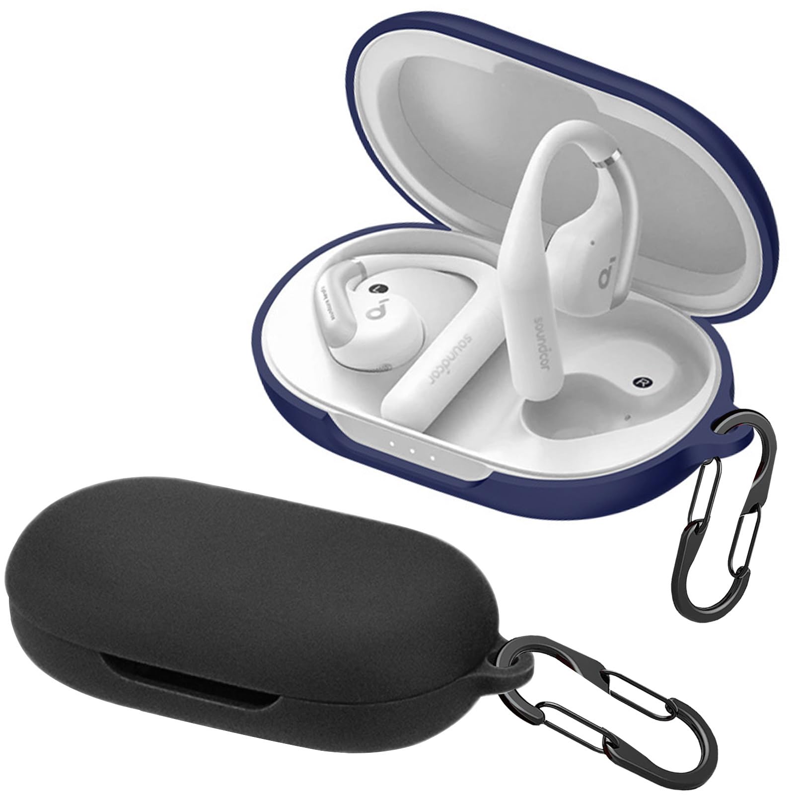 Photo 1 of [2 Pack] easyBee Case Compatible with Soundcore AeroFit Open-Ear Bluetooth Headphone Charging Cover with 2 Keychain, Soft Liquid Silicone Ultra Thin Shockproof Protective Kit - Black and Blue