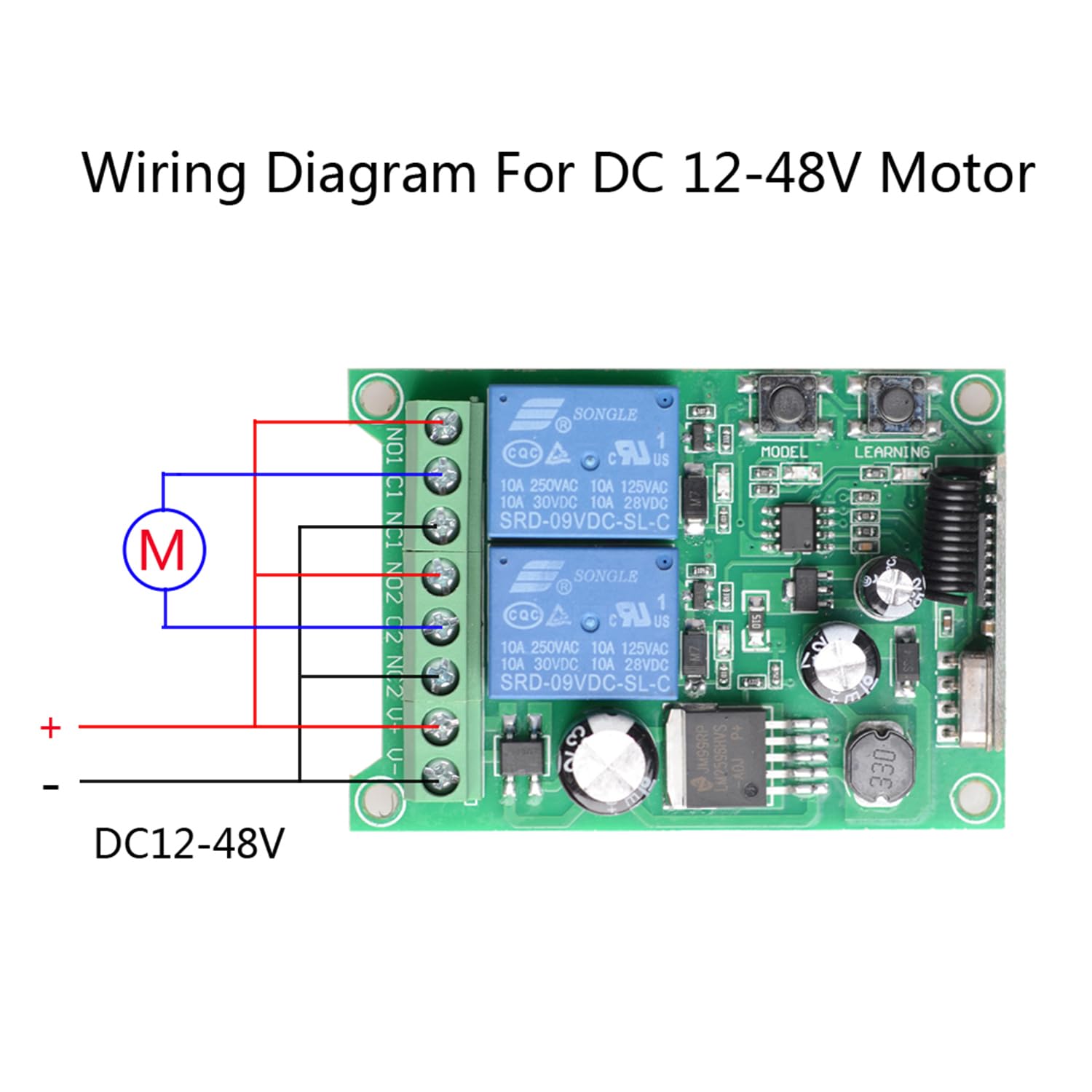 Récepteur radio universel à 2 canaux, 12-24 V, télécommande sans fil pour porte de garage, 10 A, 433 MHz, lumière du moteur, interrupteur de sortie relais
