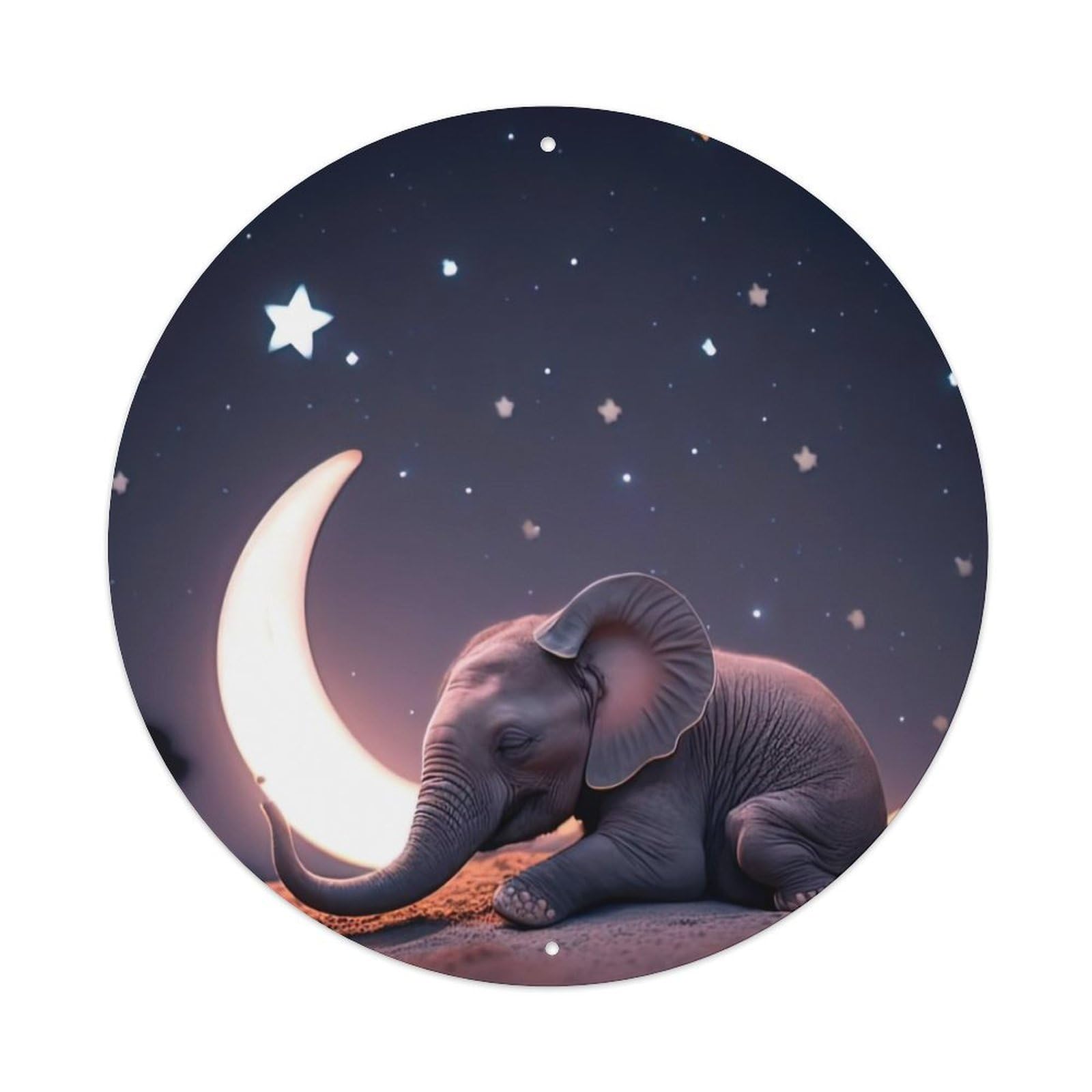 Animal Artwork Sleeping Elephant Under Moonlit Night Vintage Metal Tin Sign Plaque Wall Decor for Cafe, Club Bar, Office, Garden Metal Poster 8x8Inch