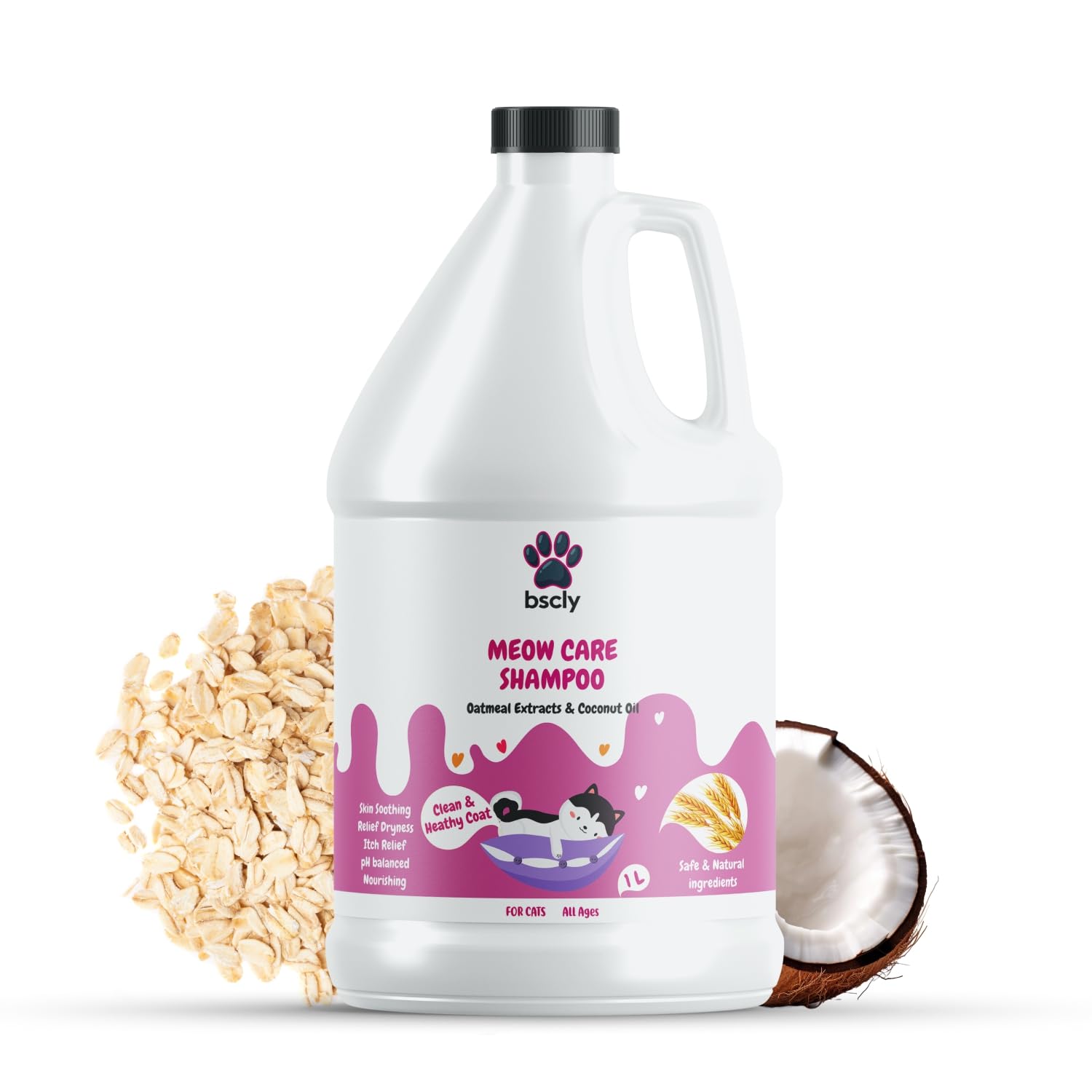 Bscly Meow Cat Shampoo 1000Ml - Enriched with Oatmeal Extract & Coconut Oil - Moisturizes & Heals Skin Cat Shampoo for Persian Cat Hair Fall, Normal Cat, Kitten Shampoo (B0CWMM5R28) Amazon Price History, Amazon Price Tracker