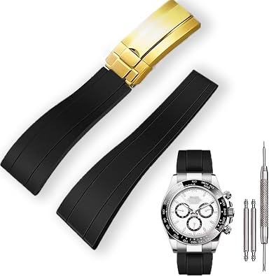 20mm Rubber Watch Band for Rolex Submariner,Daytona, Ghost,Yachtmaster & More,Waterproof,With Classic Rolex Style Deployment Clasp-Black