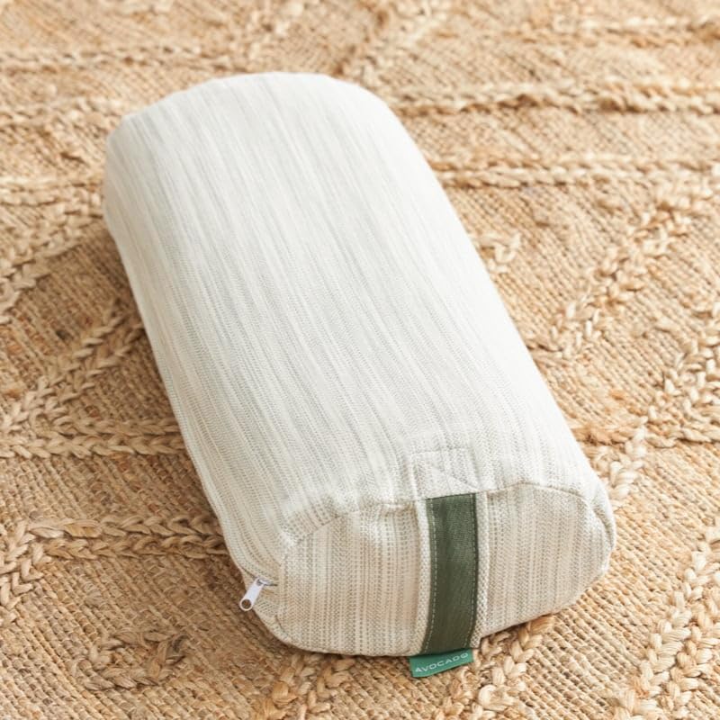 Avocado Organic Yoga Bolster Pillow, GOTS Certified Organic Cotton Cover, Natural Buckwheat Fill