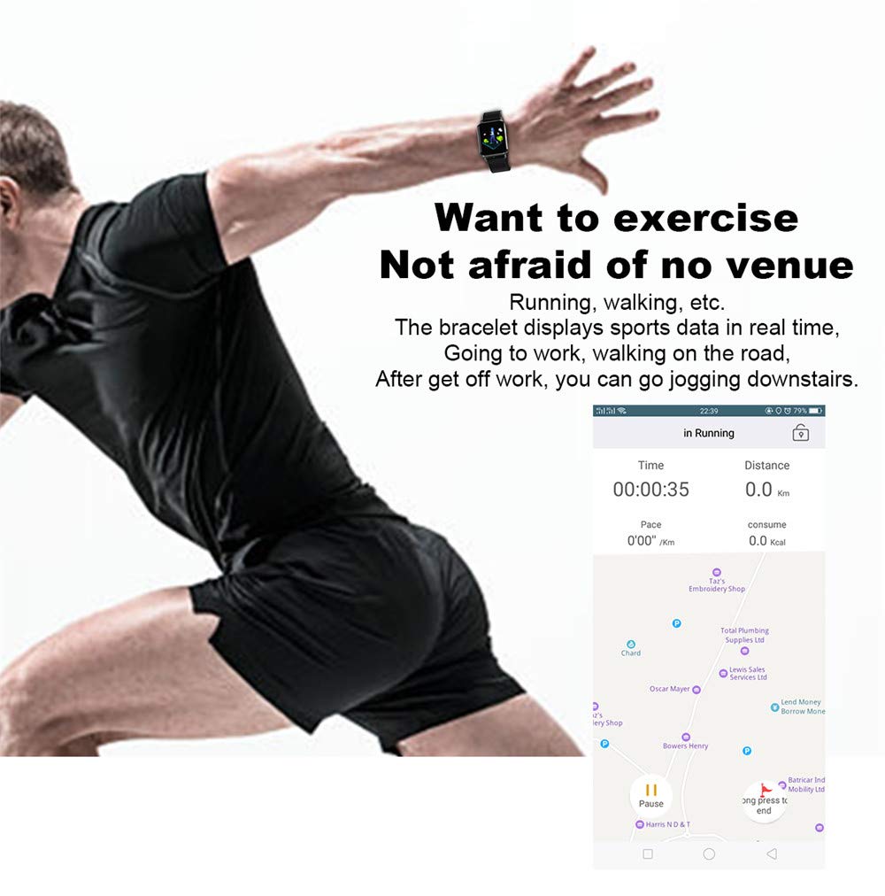 Bluetooth 4.0 Waterproof Fitness Tracker con monitoraggio della frequenza cardiaca in Tempo Reale, Pressione sanguigna, Ossigeno nel Sangue, Sonno, Monitor pedometro, Android, iOS Nero