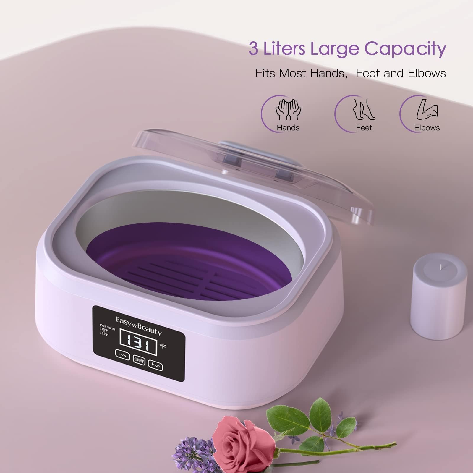 Macchina per cera di paraffina per mani e piedi, touchscreen 3000 ml, scaldacera con 6 confezioni di cera rosa (1,2 kg), viola