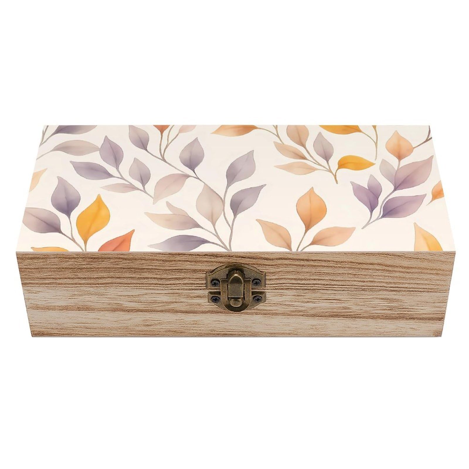 HLBSDM Watercolor Gradient Fall Leaves Retro Wooden Storage Box Jewelry Art Gift Boxs Decorative Keepsake Boxes