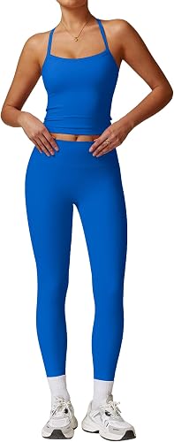 OMEWEE Women's Yoga Outfits Backless Strappy Sports Bra and Seamless Leggings Ma