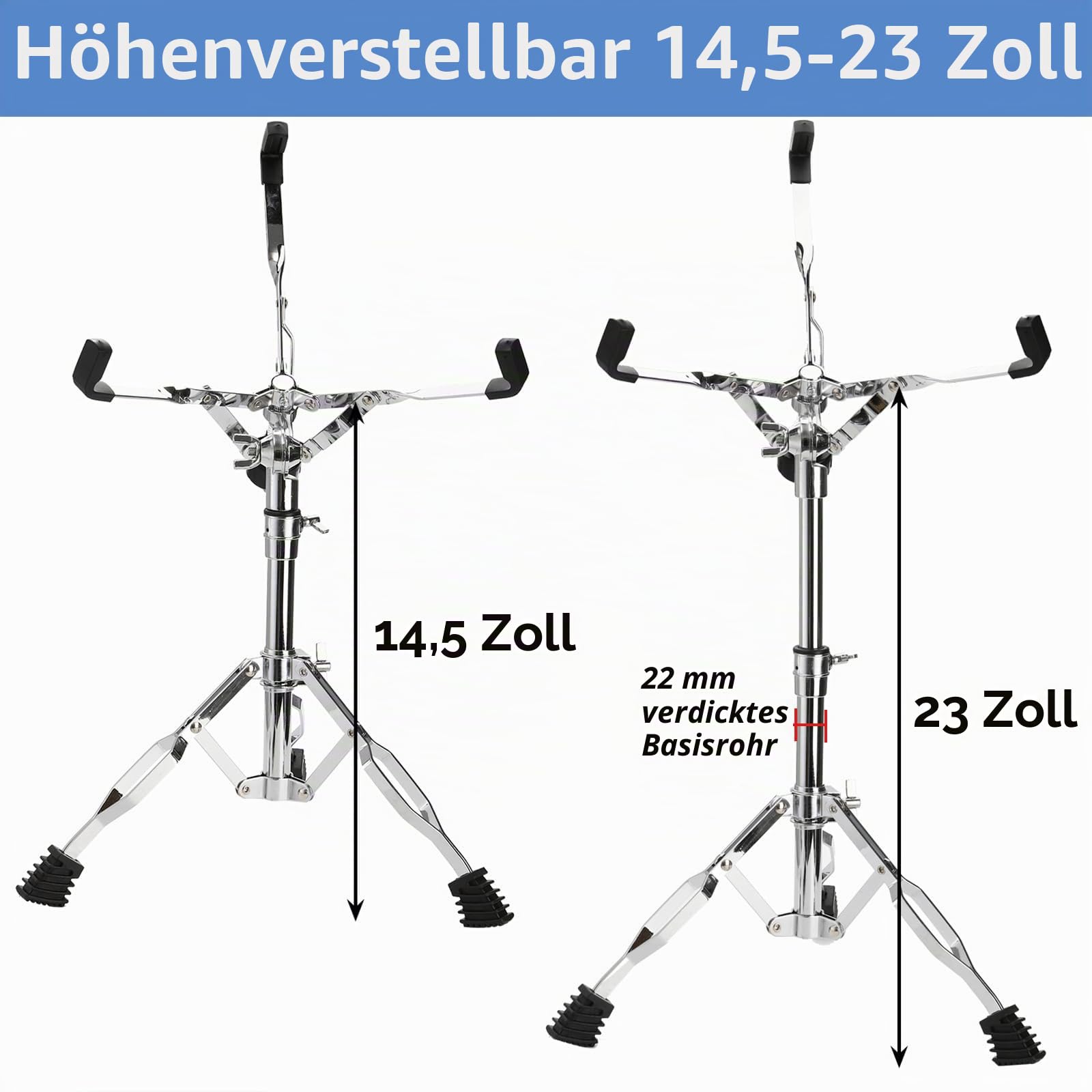 Youeon, Schnarrtrommelständer mit Halter für Schlagzeugstöcke, doppelt verstärkter Stativ-Schnarrtrommelständer, geeignet für Schnarrtrommeln von 25,4 cm bis 35,6 cm, Drum Pad, verstellbare Höhe von