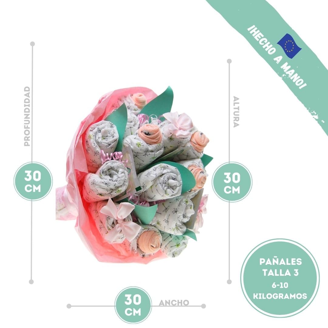 Tarta de pañales ® Ramo de Ramo de Ramo de Flores Niña Rosa [RUEGO DE FLORES] - Regalo de nacimiento - Baby Shower - Fiesta de Tirantes - Regalo para Bebé - Pañales - Comprar pastel ahora