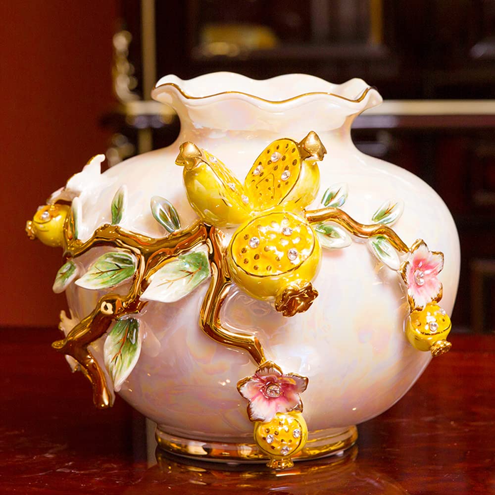 asdchZen European-Style Ivory Porcelain Pearl Glazed Pottery Porcelain Vase Living Room Tv Cabinet Furnishings Home Decorations Porcelain Hydroponic Vase Housewarming Gifts