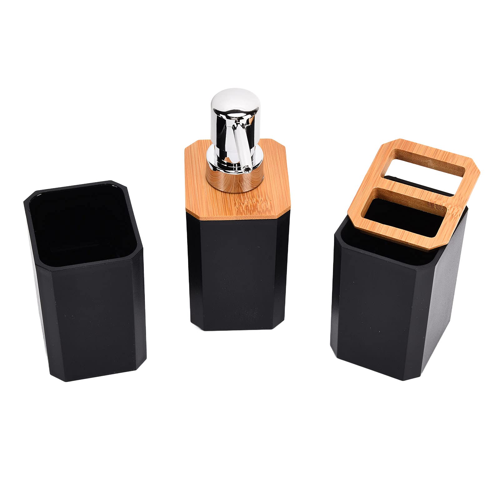 Ejoyous Juego de Accesorios de Baño de bambú, Juego de Inodoro de 7 Piezas con Jabonera ABS, Soporte para Cepillo de Dientes, Bote de Basura y Escobilla de Inodoro para el Baño de Invitados del