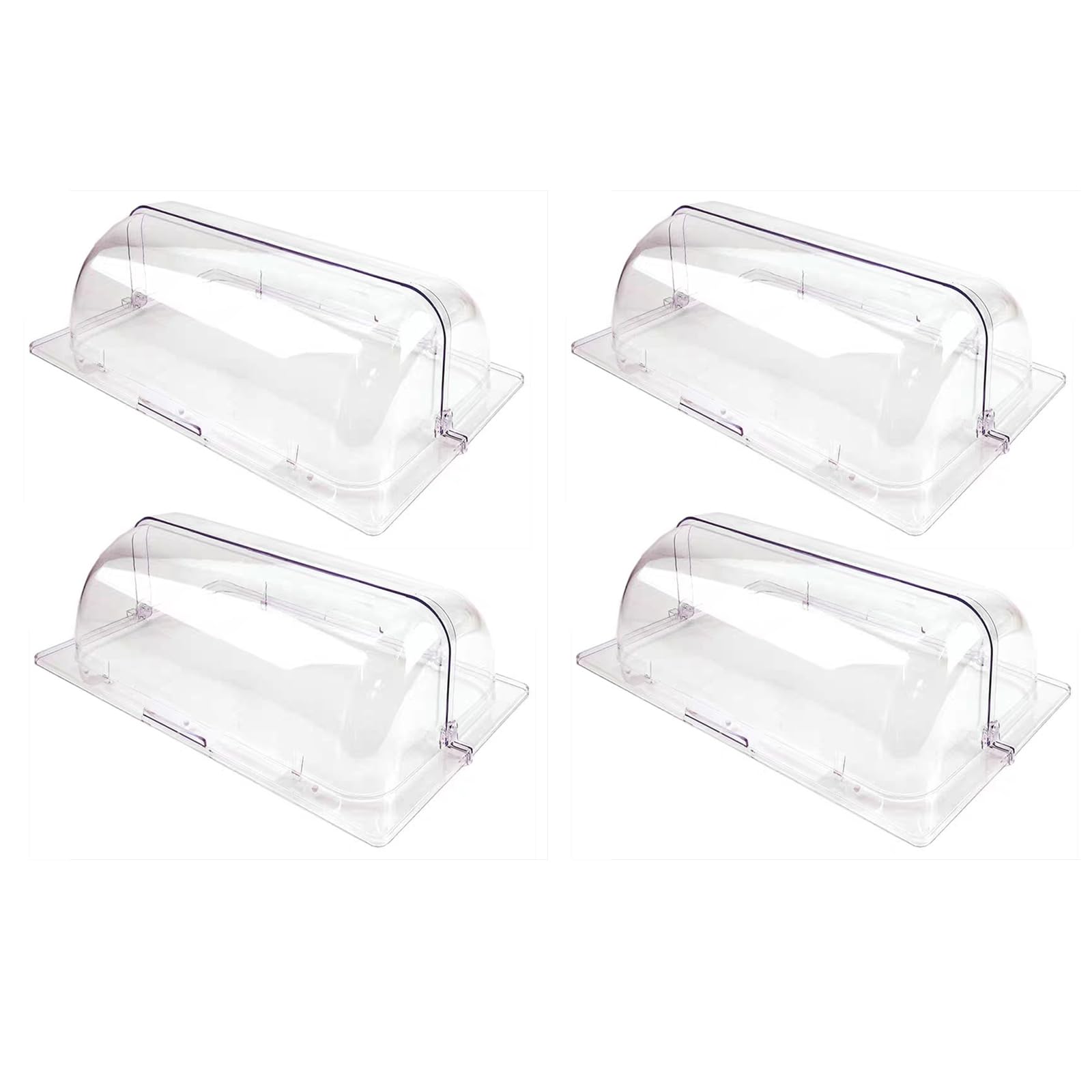 Full Size Chafing Dish Cover Roll Top Bakery Pan Rectangular Plastic Clear Desert Display Cover for Cake Cupcake Exhibition (Pack of 4)
