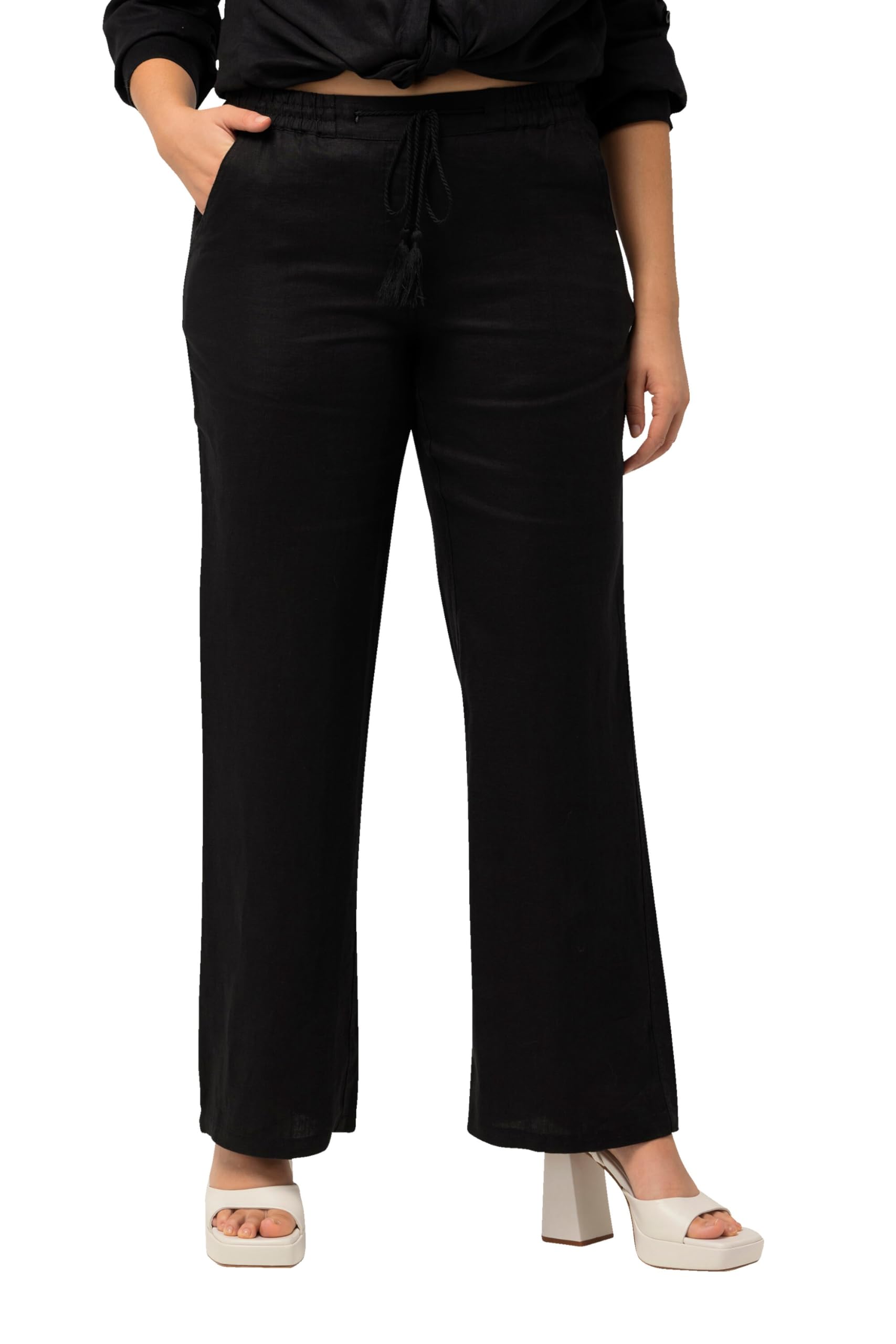 Ulla Popken Damen große Größen Übergrößen Plus Size Leinenhose Mary, Elastikbund, weites, gerades Bein 728590