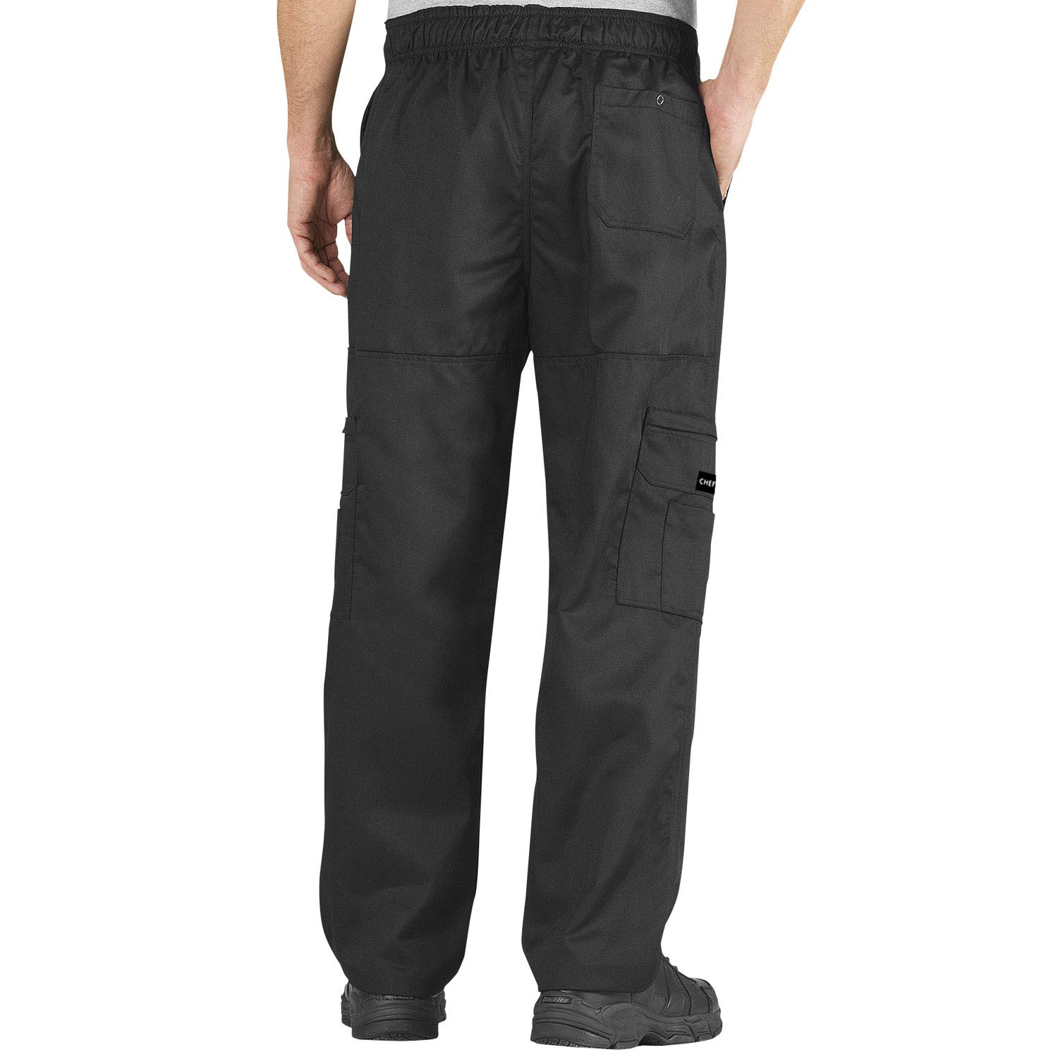 Chef Code Cargo Pants Cotton Elastic Waist Chef Pants (Black, 4XL)