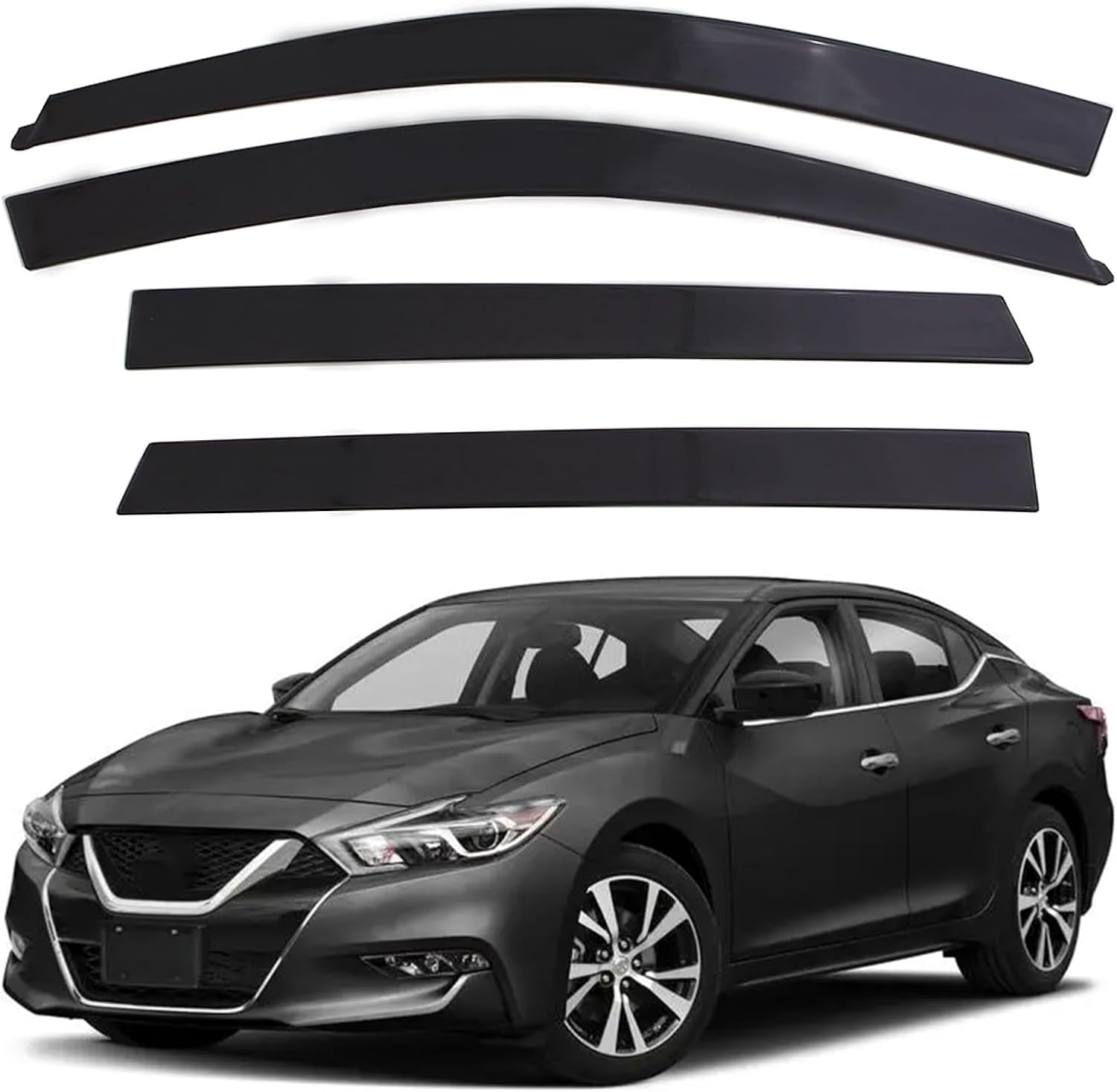 SAOKNCE 4 Pieces Tape-on Extra Durable Rain Guards Fit for 2016-2023 Nissan Maxima,Window Deflectors,Window Visors (Smoke Black)
